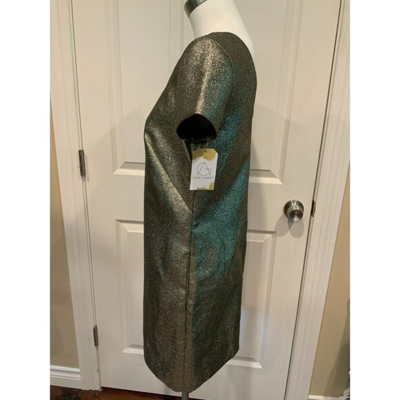 Madewell Metallic Gold Short Sleeve Shift Dress W/ Pockets, Size 2 (US) - Picture 4 of 8